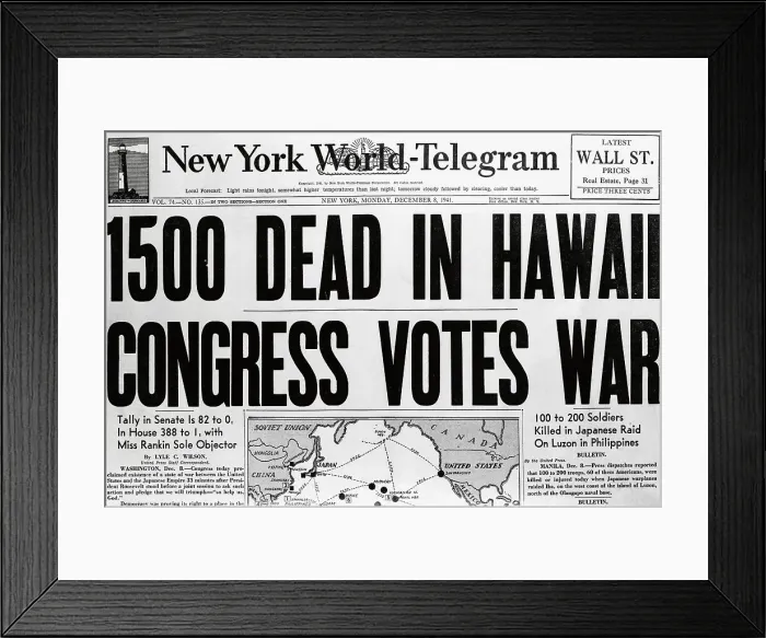 Framed Print : New York World telegram on War Fatalities in Hawaii Framed Print : New York World telegram on War Fatalities in Hawaii