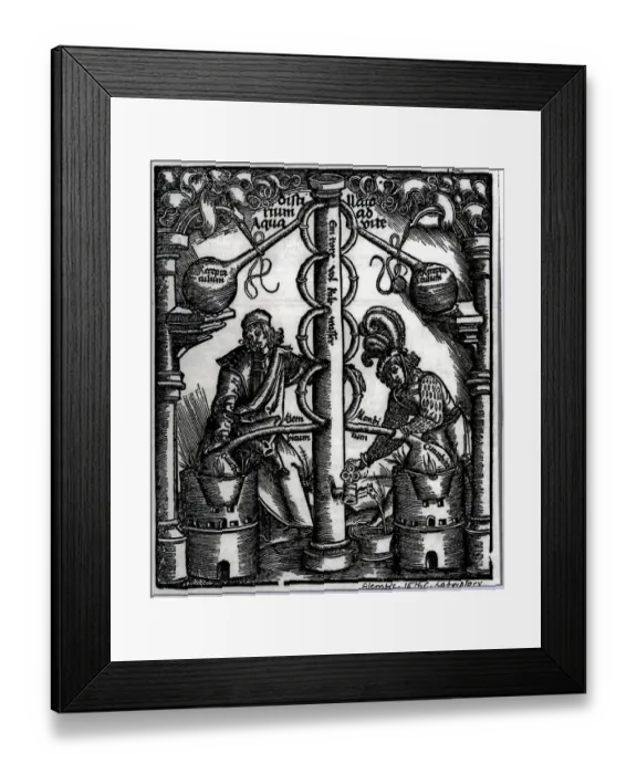 Framed Print : Woodcut Showing Elaborate Laboratory Framed Print : Woodcut Showing Elaborate Laboratory
