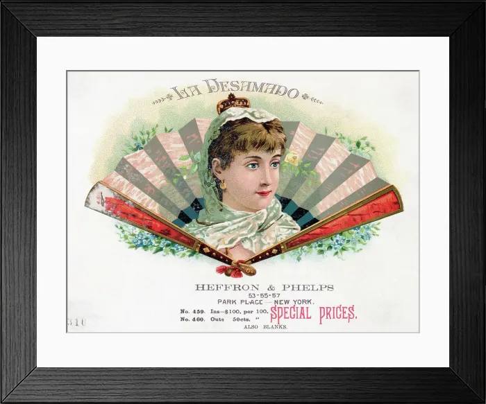 Framed Print : Cigar Box Label With Woman In Fan Framed Print : Cigar Box Label With Woman In Fan