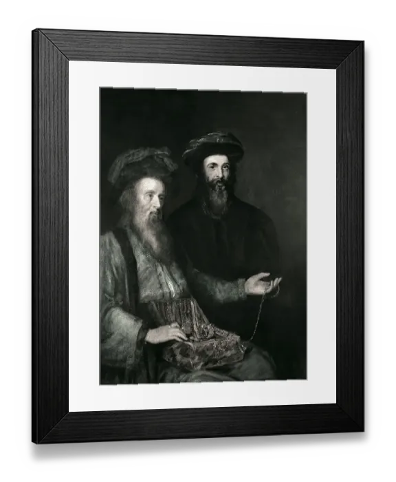 Framed Print : Painting Of Men W / Chest Of Jewels