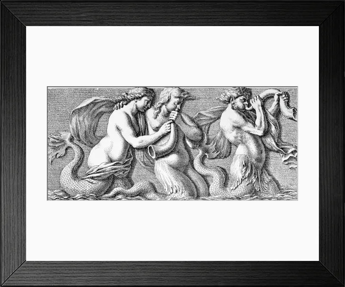 Framed Print : Engraving of a Roman Relief of Sirens and Tritons Framed Print : Engraving of a Roman Relief of Sirens and Tritons