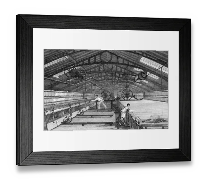 Framed Print : Engraving of Mule Spinning in the Cotton Industry Framed Print : Engraving of Mule Spinning in the Cotton Industry