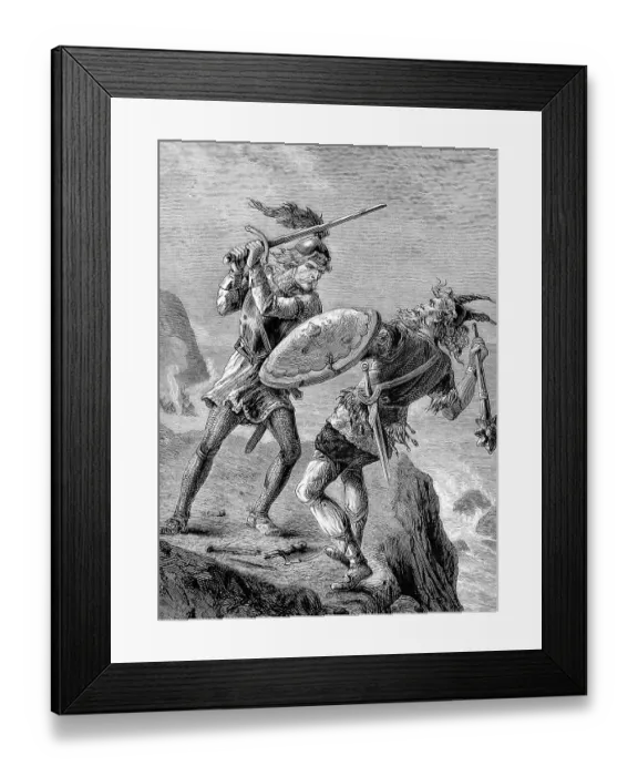 Framed Print : Etching of Eric the Red Battling Icelandic Chief Framed Print : Etching of Eric the Red Battling Icelandic Chief