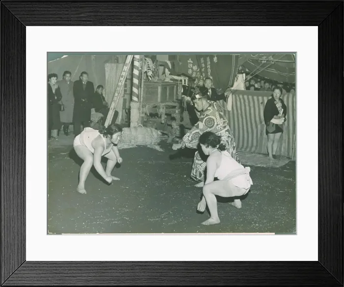 Framed Print : Female Japanese Wrestlers Starting Bout Framed Print : Female Japanese Wrestlers Starting Bout