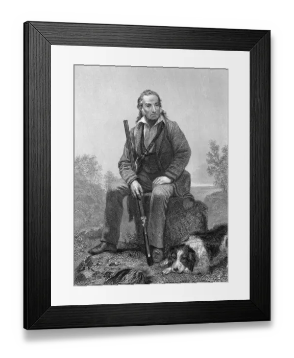 Framed Print : John James Audubon Sitting with Gun and Dog Framed Print : John James Audubon Sitting with Gun and Dog