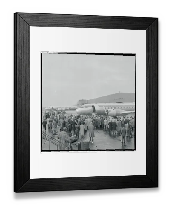 Framed Print : Crowd Standing by Airplane Framed Print : Crowd Standing by Airplane