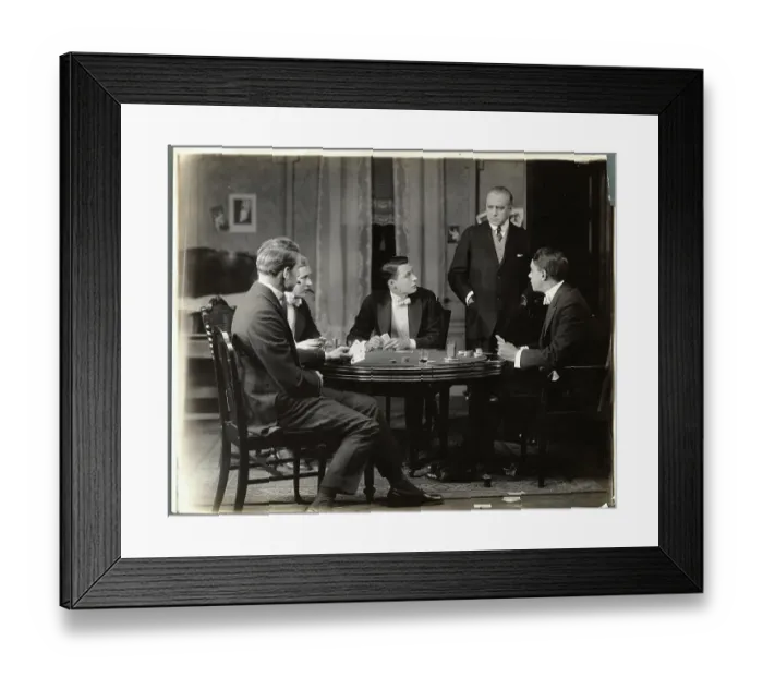 Framed Print : Film Scene with Men Around a Poker Table Framed Print : Film Scene with Men Around a Poker Table