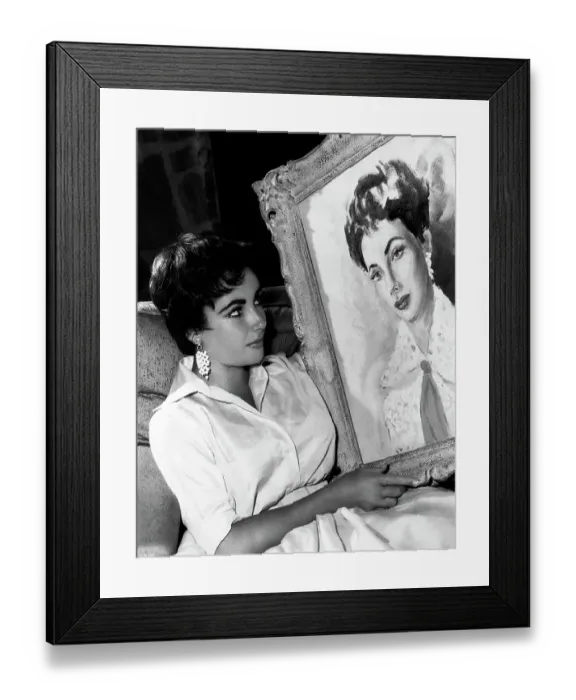 Framed Print : Liz Taylor On Couch W / Painting Of Hersel Framed Print : Liz Taylor On Couch W / Painting Of Hersel