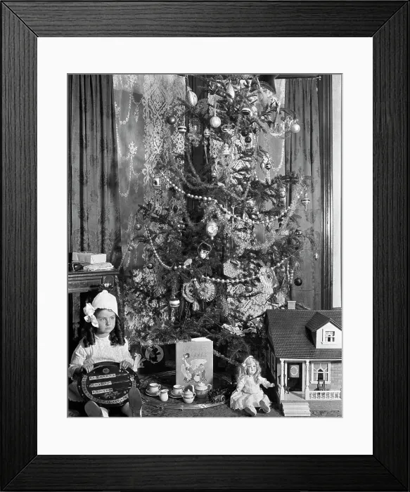 Framed Print : Girl with Toys at Christmas Tree Framed Print : Girl with Toys at Christmas Tree