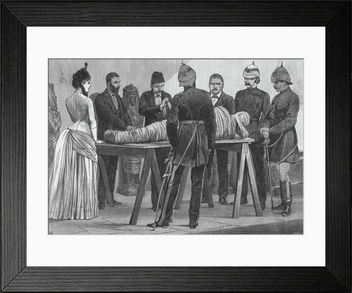 Framed Print : Drawing of Scientist with Mummy on Table Framed Print : Drawing of Scientist with Mummy on Table