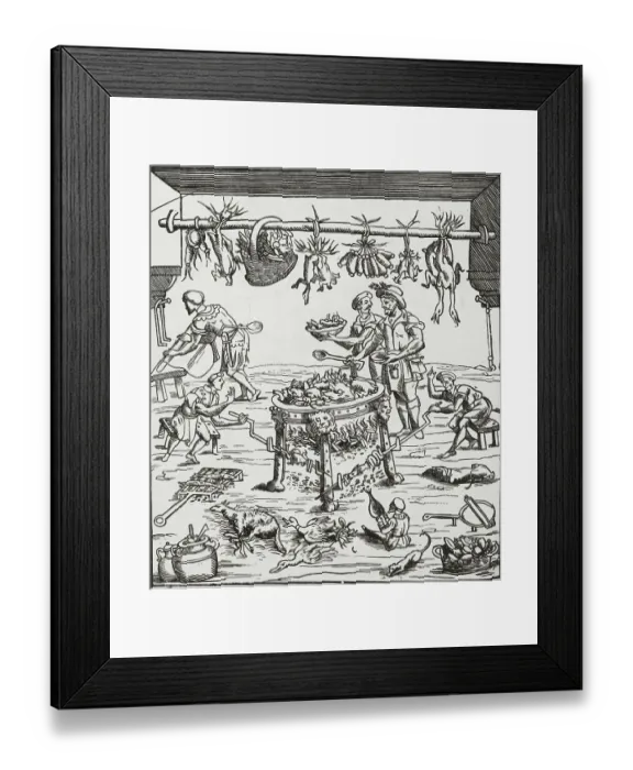 Framed Print : Scene of 16th Century Kitchen Framed Print : Scene of 16th Century Kitchen