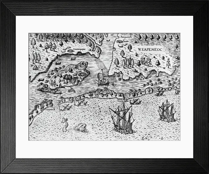 Framed Print : Detail of The Arrival of the Englishmen in Virginia by Theodor de Bry Framed Print : Detail of The Arrival of the Englishmen in Virginia by Theodor de Bry
