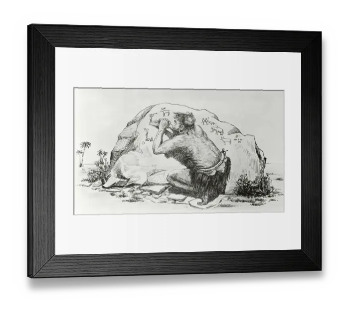 Framed Print : Cave Man Etching in Stone Framed Print : Cave Man Etching in Stone
