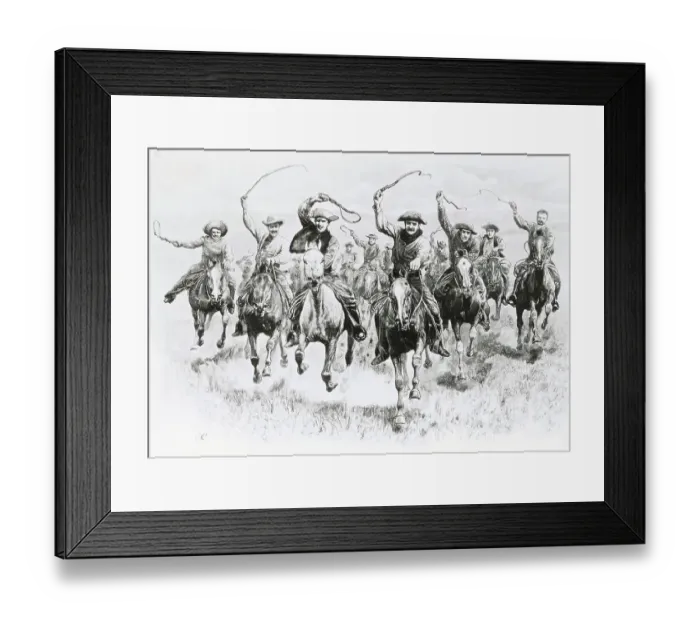 Framed Print : The Cowboy's Race Woodcut Framed Print : The Cowboy's Race Woodcut