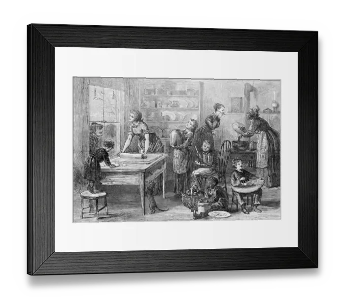 Framed Print : Women and Children Working in Kitchen Framed Print : Women and Children Working in Kitchen