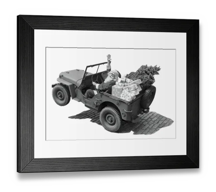Framed Print : Santa Claus in an Army Jeep Framed Print : Santa Claus in an Army Jeep