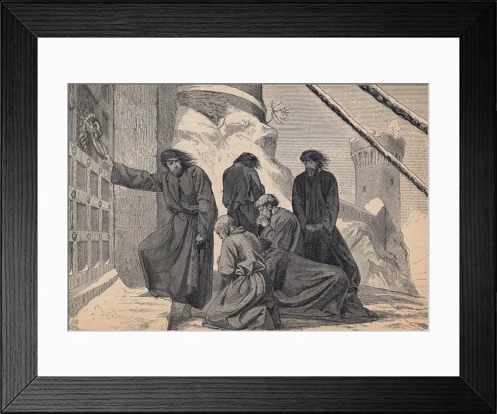 Framed Print : Kneeling Henry IV and Party Outside Doors of Building Framed Print : Kneeling Henry IV and Party Outside Doors of Building