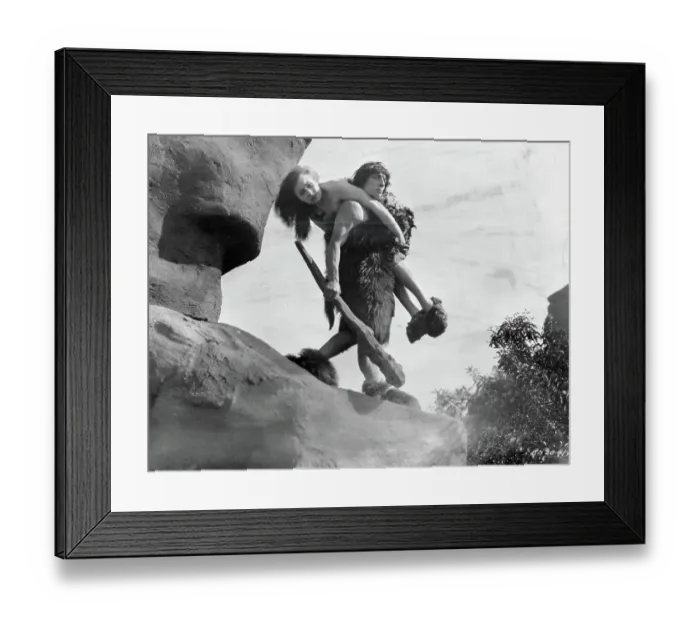 Framed Print : Actor Buster Keaton and Female Costar in Caveman Scene Framed Print : Actor Buster Keaton and Female Costar in Caveman Scene