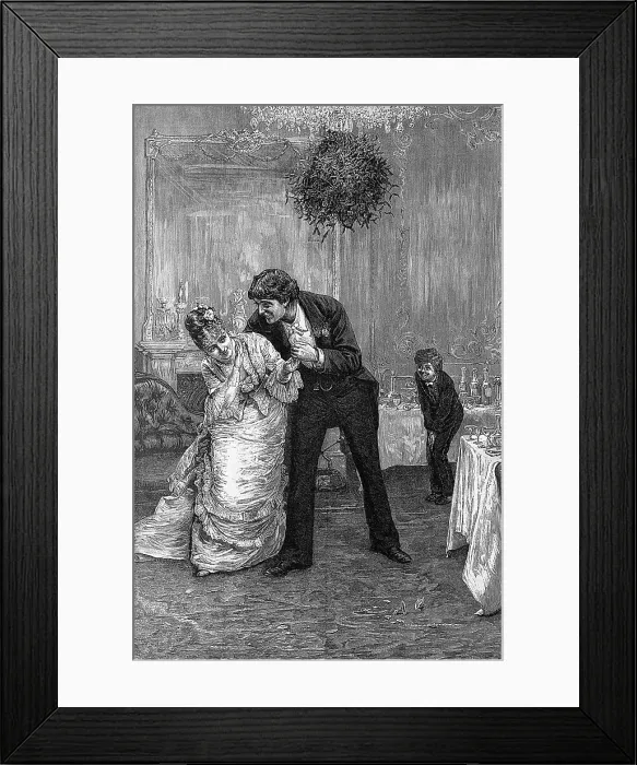 Framed Print : Stolen Kiss Under the Mistletoe by Frederick Barnard Framed Print : Stolen Kiss Under the Mistletoe by Frederick Barnard