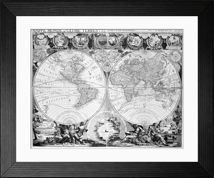 Framed Print : Two Hemisphere World Map Framed Print : Two Hemisphere World Map