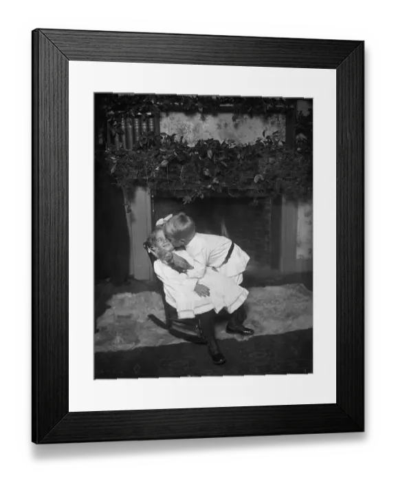 Framed Print : Little Boy Giving Little Girl a Halloween Kiss Framed Print : Little Boy Giving Little Girl a Halloween Kiss