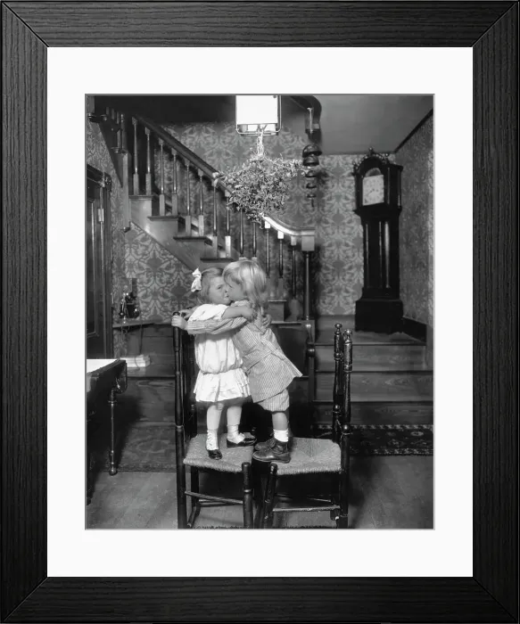 Framed Print : Little Children Kissing Under the Mistletoe Framed Print : Little Children Kissing Under the Mistletoe
