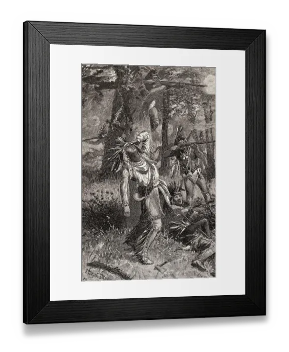 Framed Print : Woodcut Entitled Death of Tecumseh