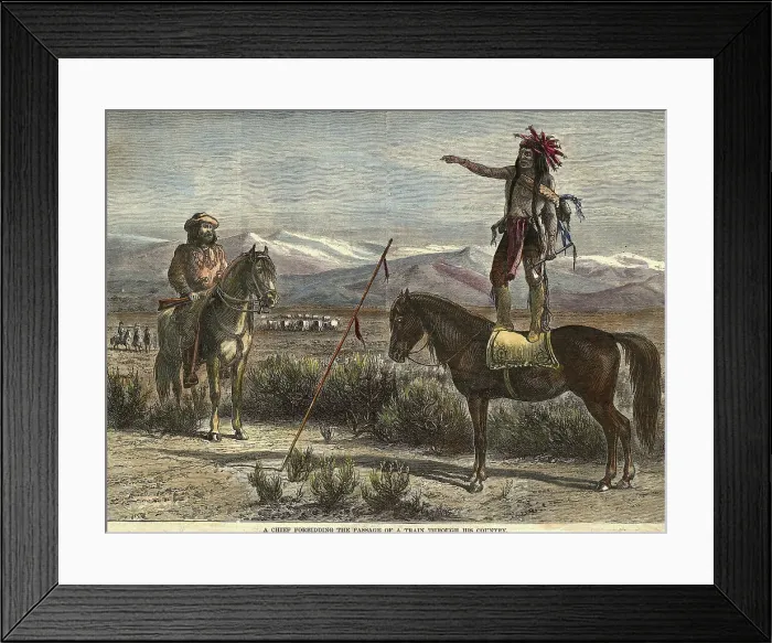 Framed Print : A Chief Forbidding the Passage of a Train Through His Country Hand-Colored Print Framed Print : A Chief Forbidding the Passage of a Train Through His Country Hand-Colored Print