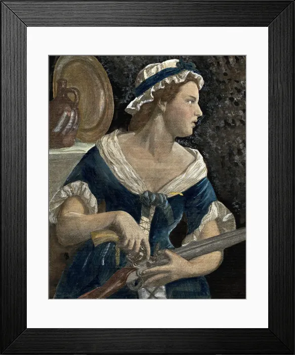Framed Print : Painting of a Woman Loading a Rifle