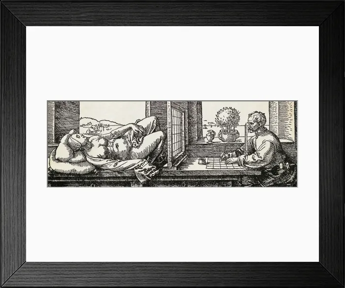Framed Print : Perspective Drawing of a Reclining Woman by Albrecht Durer Framed Print : Perspective Drawing of a Reclining Woman by Albrecht Durer