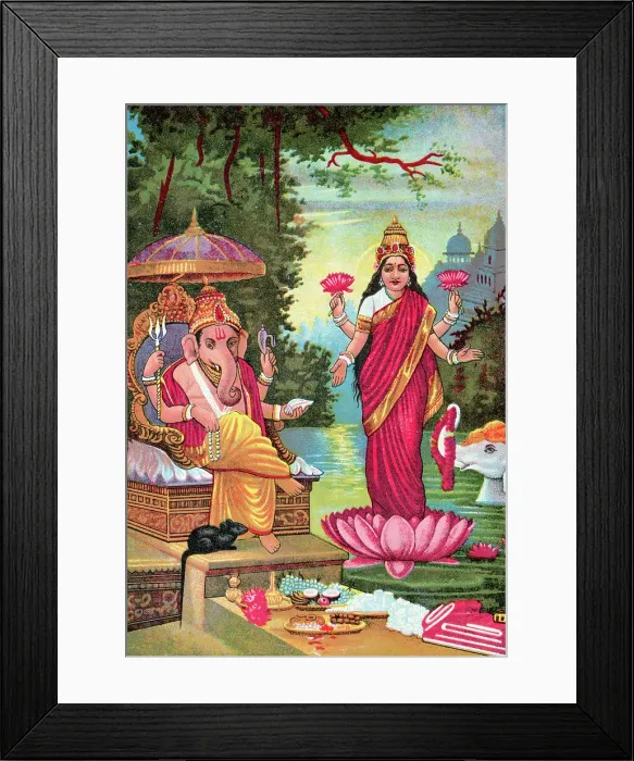 Framed Print : Hindu God Ganesha with Hindu Goddess Lakshmi Framed Print : Hindu God Ganesha with Hindu Goddess Lakshmi