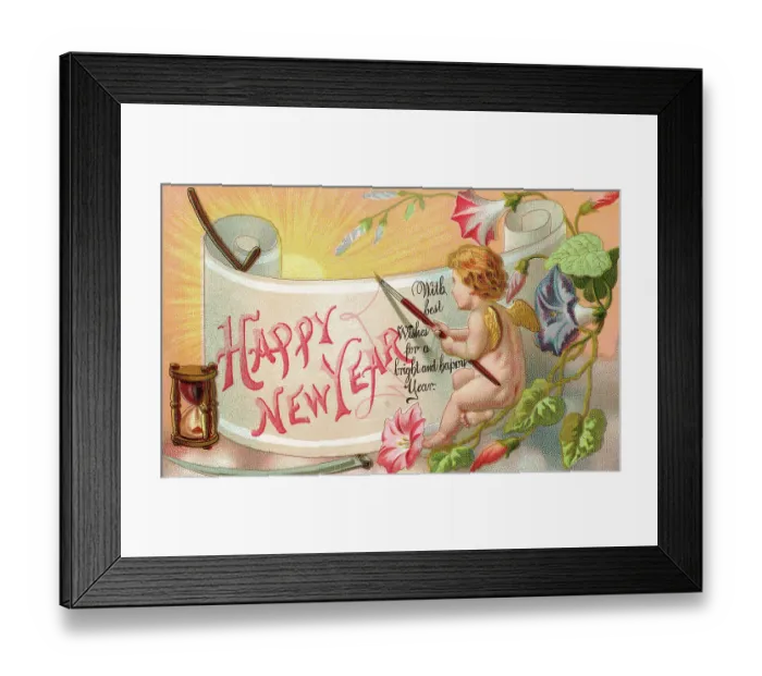 Framed Print : Antique New Year'S Greeting Card Framed Print : Antique New Year'S Greeting Card
