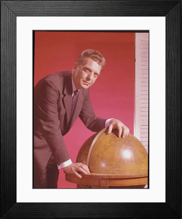 Framed Print : Newscaster Chet Huntley Leaning on Globe
