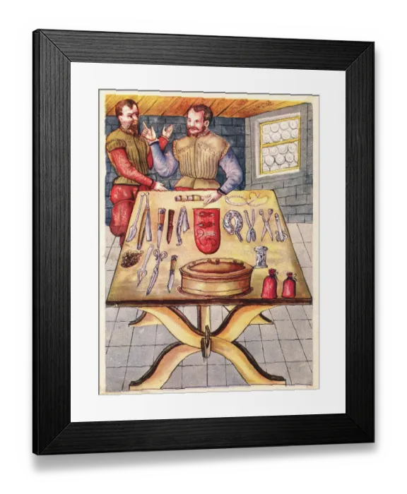 Framed Print : Drawing of Surgeon Preparing his Tools Framed Print : Drawing of Surgeon Preparing his Tools