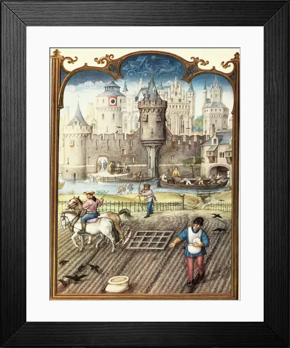 Framed Print : Peasants Farming Outside of Castle Framed Print : Peasants Farming Outside of Castle