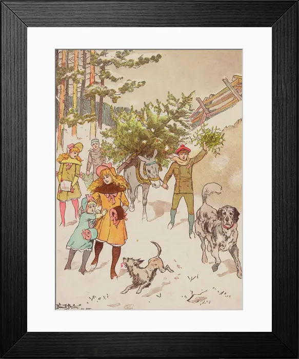 Framed Print : Family Trudging in Snow with Their Christmas Tree Framed Print : Family Trudging in Snow with Their Christmas Tree