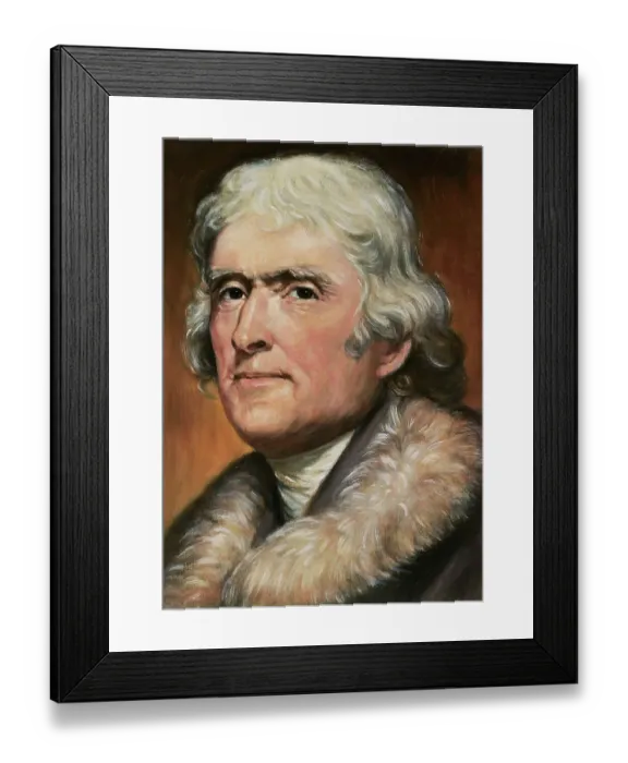 Framed Print : Drawing of Thomas Jefferson Wearing Fur Collared Coat