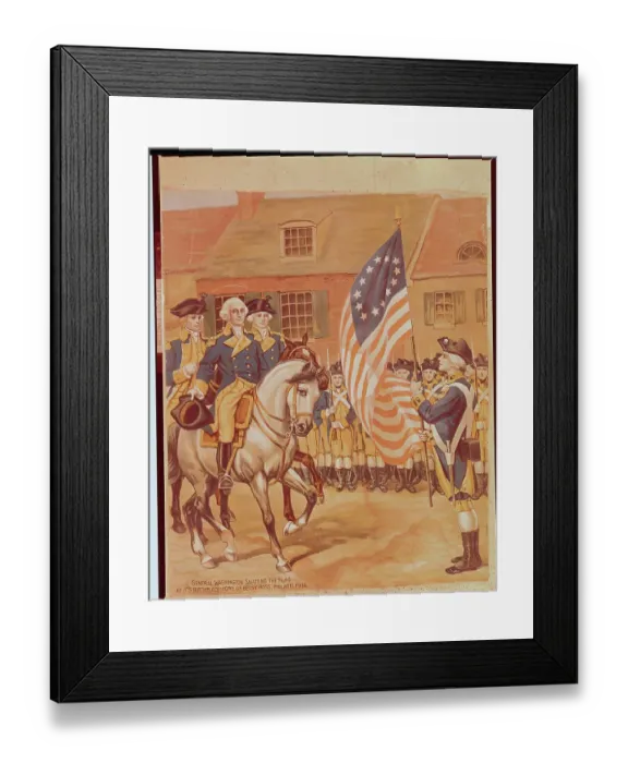 Framed Print : George Washington Saluting American Flag Framed Print : George Washington Saluting American Flag