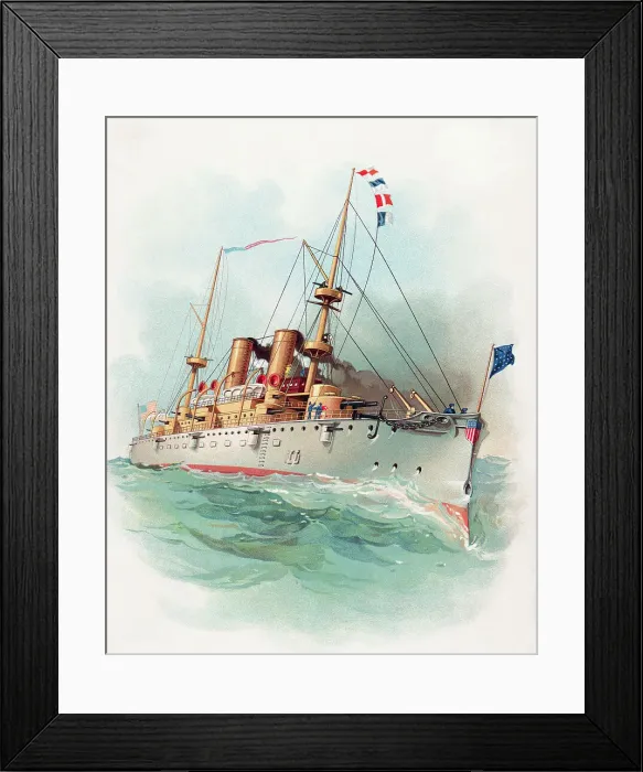 Framed Print : Lithograph Depicting the U.S.S. Olympia Cruiser