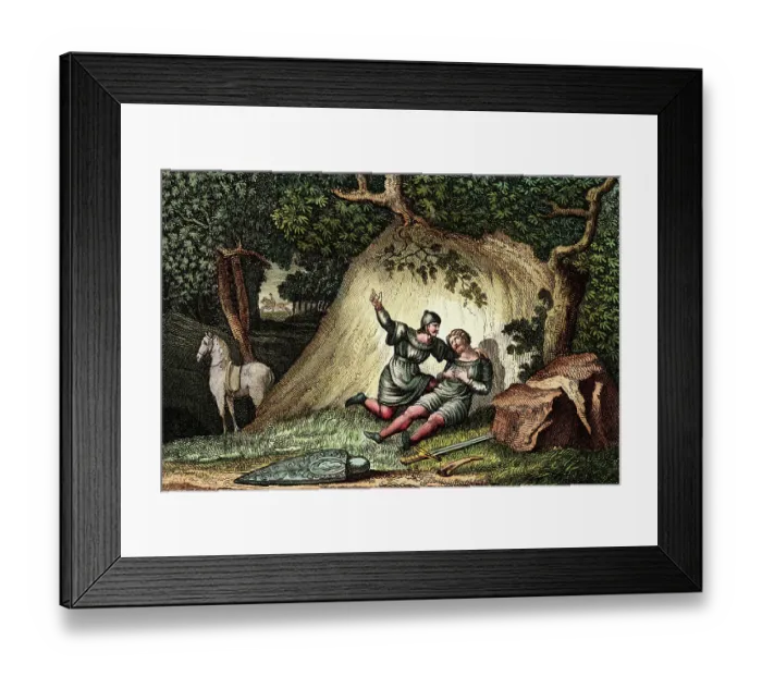 Framed Print : Soldier with Dying Knight Framed Print : Soldier with Dying Knight