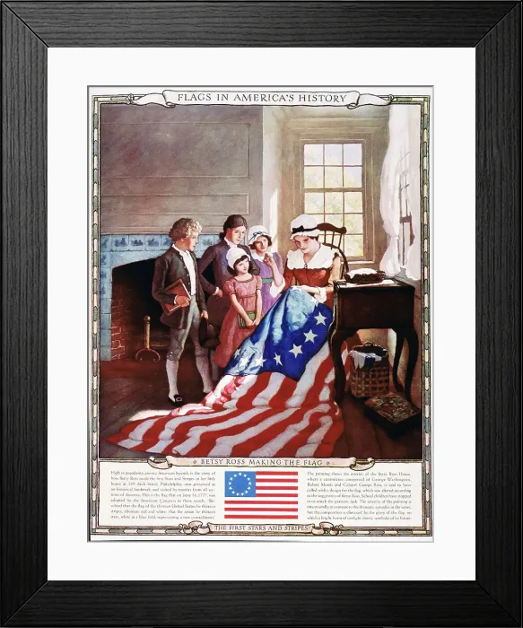 Framed Print : Lithograph of Betsy Ross Sewing the Flag Framed Print : Lithograph of Betsy Ross Sewing the Flag