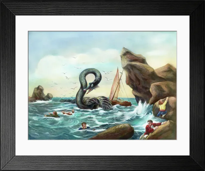 Framed Print : Sailors Trying to Escape from Sea Monster
