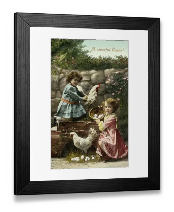 Framed Print : Children Collecting Eggs From Hens Framed Print : Children Collecting Eggs From Hens