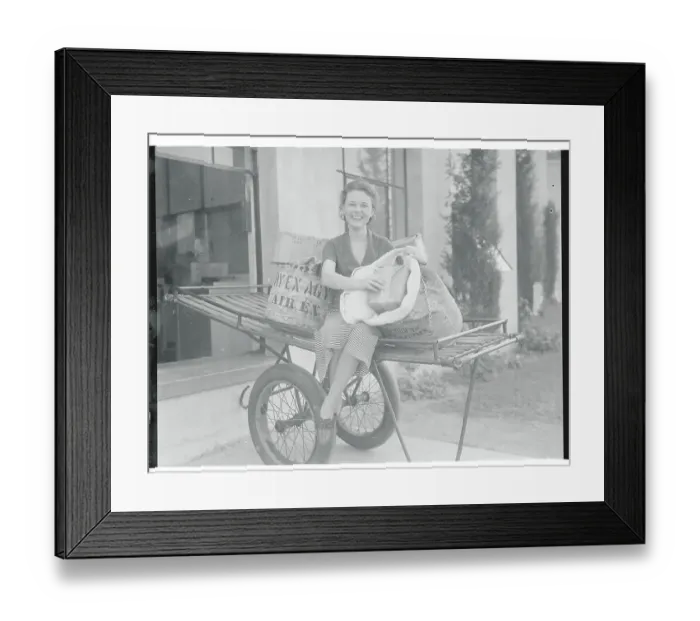 Framed Print : Woman Holding Asbestos Bag Framed Print : Woman Holding Asbestos Bag