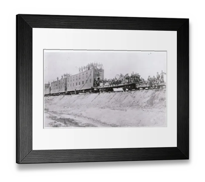Framed Print : Soldiers and Workmen Posing on Train Framed Print : Soldiers and Workmen Posing on Train