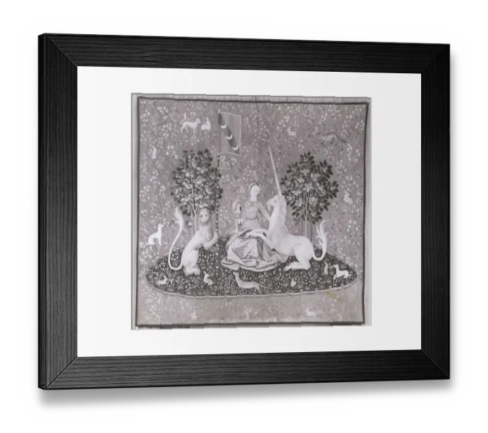 Framed Print : Woman in Garden with Unicorn Framed Print : Woman in Garden with Unicorn