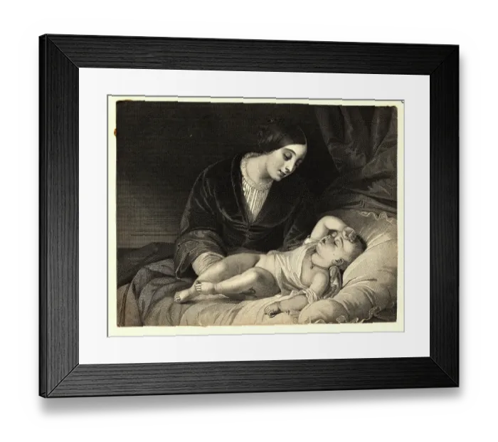 Framed Print : Woman Laying Down Sleeping Child Framed Print : Woman Laying Down Sleeping Child