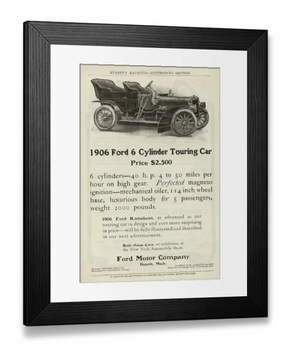 Framed Print : 1906 Ford Touring Car Advertisement Framed Print : 1906 Ford Touring Car Advertisement