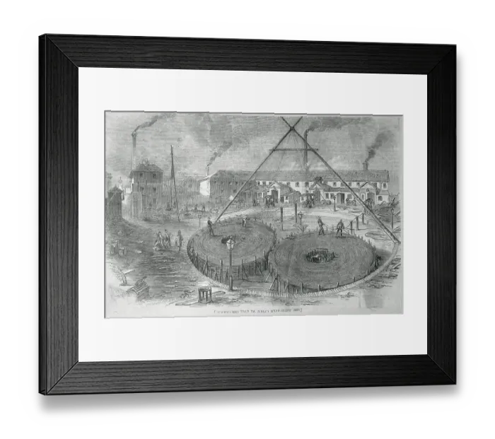 Framed Print : Men Laying Coil of Telegraph Cable on the Street Framed Print : Men Laying Coil of Telegraph Cable on the Street