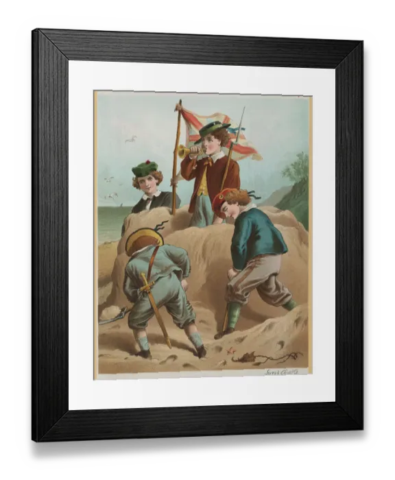 Framed Print : Boys Building Sand Castle Framed Print : Boys Building Sand Castle